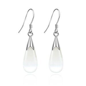 Women's White Trendy Handmade Lightweight Long Teardrop Long chain Earrings